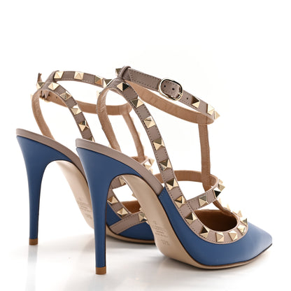 Valentino Garavani Calfskin Nappa Rockstud Ankle Strap 100mm Pumps 37.5 Baltique Poudre 4 of 9