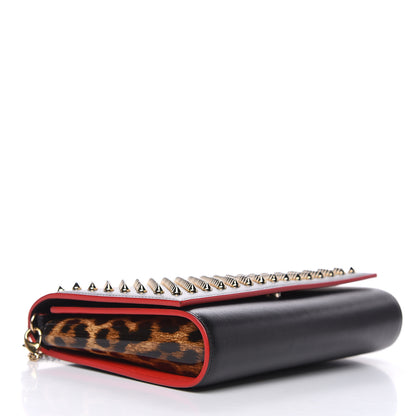 Christian Louboutin Calfskin Patent Leopard Spikes Paloma Clutch Black 4 of 11