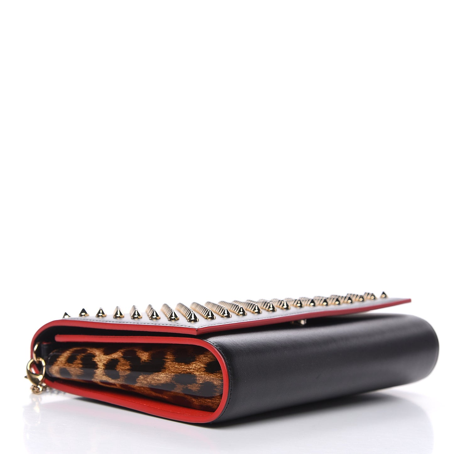 Calfskin Patent Leopard Spikes Paloma Clutch Black