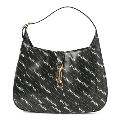Gucci X BALENCIAGA Calfskin Logo Print Medium Jackie 1961 Hobo Black 1 of 10