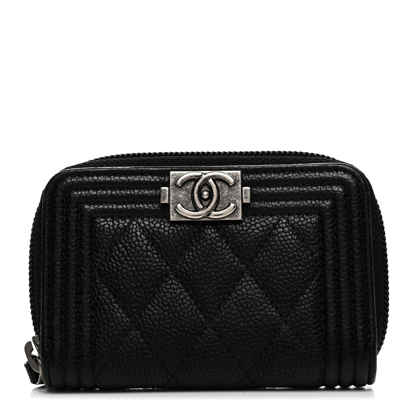 Caviar Quilted Boy Zip Around Coin Purse Wallet Black