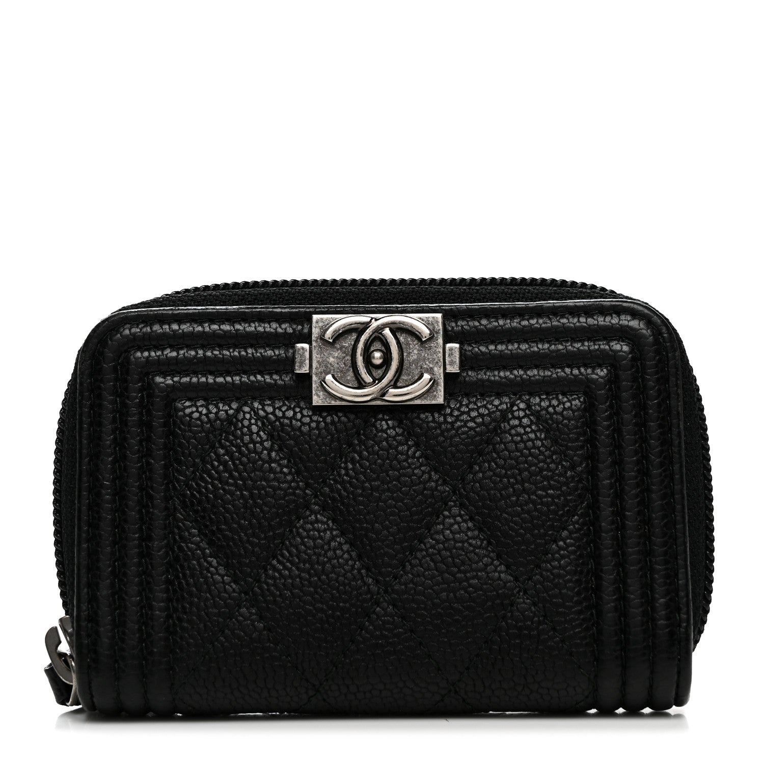 Chanel Caviar Quilted Boy Zip Around Coin Purse Wallet Black 1 of 8