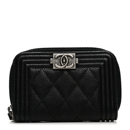 Chanel Caviar Quilted Boy Zip Around Coin Purse Wallet Black 1 of 8