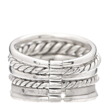 David Yurman Sterling Silver Diamond 16mm Stax Wide Stacked Ring 56 7.5 3 of 4