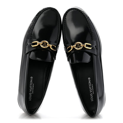 Louis Vuitton Glazed Calfskin Chess Flat Loafer 41 Black 2 of 9