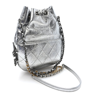Chanel Metallic Aged Calfskin Quilted Small Gabrielle Bucket Silver 3 of 9