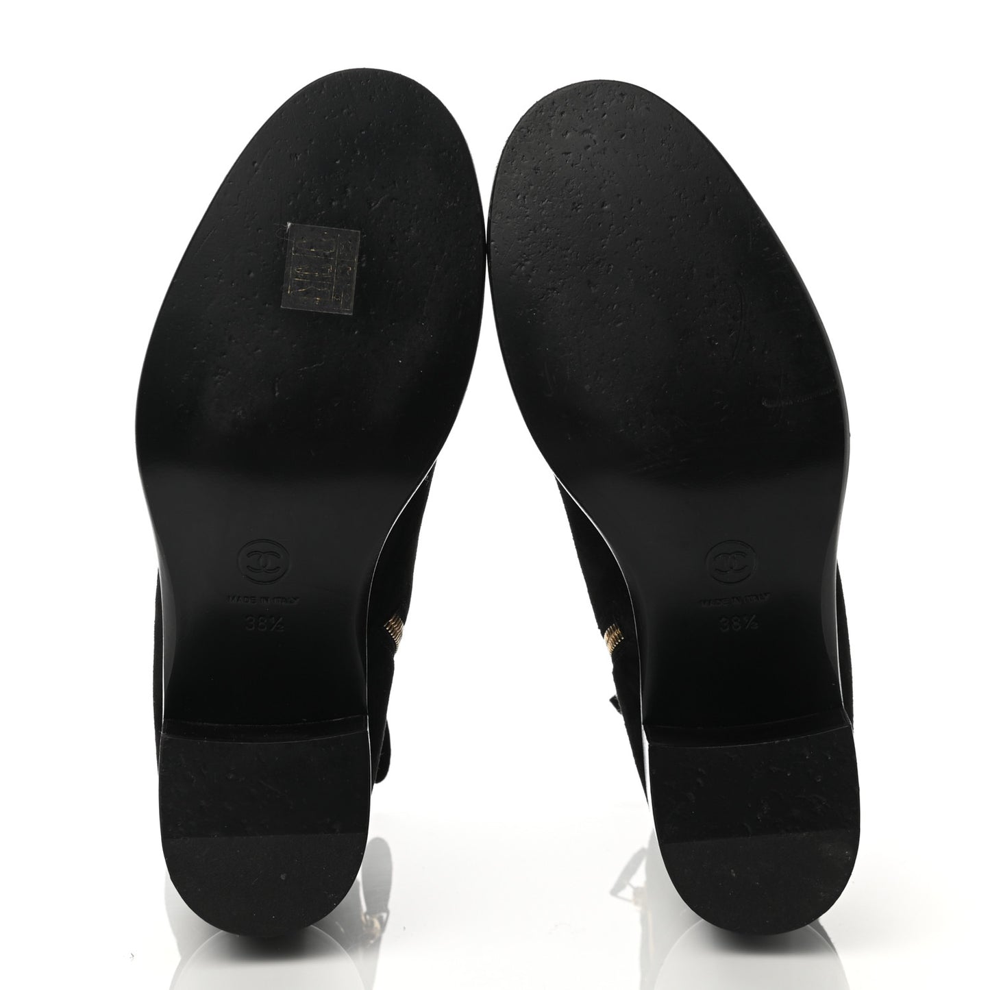 Suede Calfskin Chain CC Cap Toe Short Boots 38.5 Black