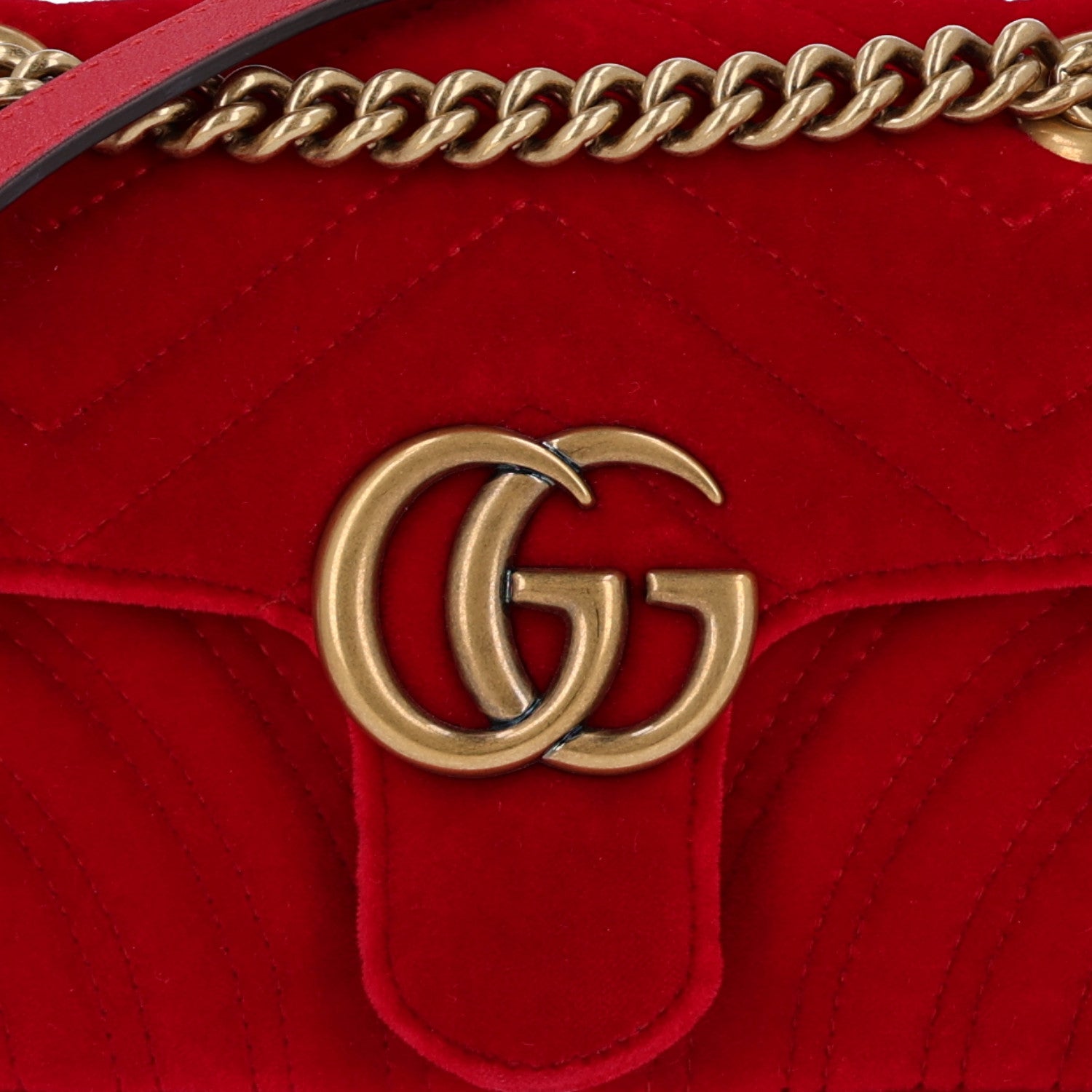 Gucci Velvet Matelasse Mini GG Marmont Shoulder Bag  Hibiscus Red 8 of 10