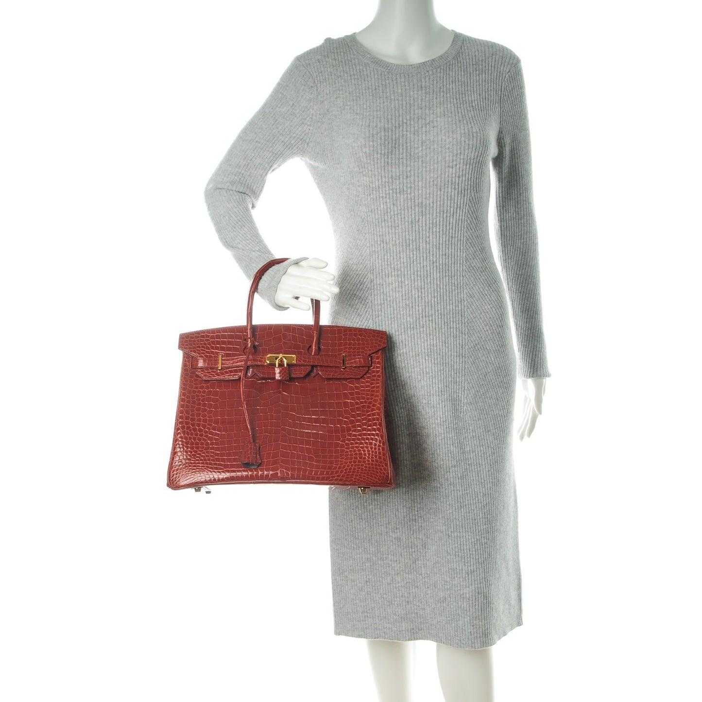 Shiny Porosus Crocodile Horseshoe Birkin 35 Rouge H Graphite