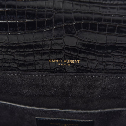 Saint Laurent Calfskin Crocodile Embossed Medium Bellechasse Satchel Black 6 of 11