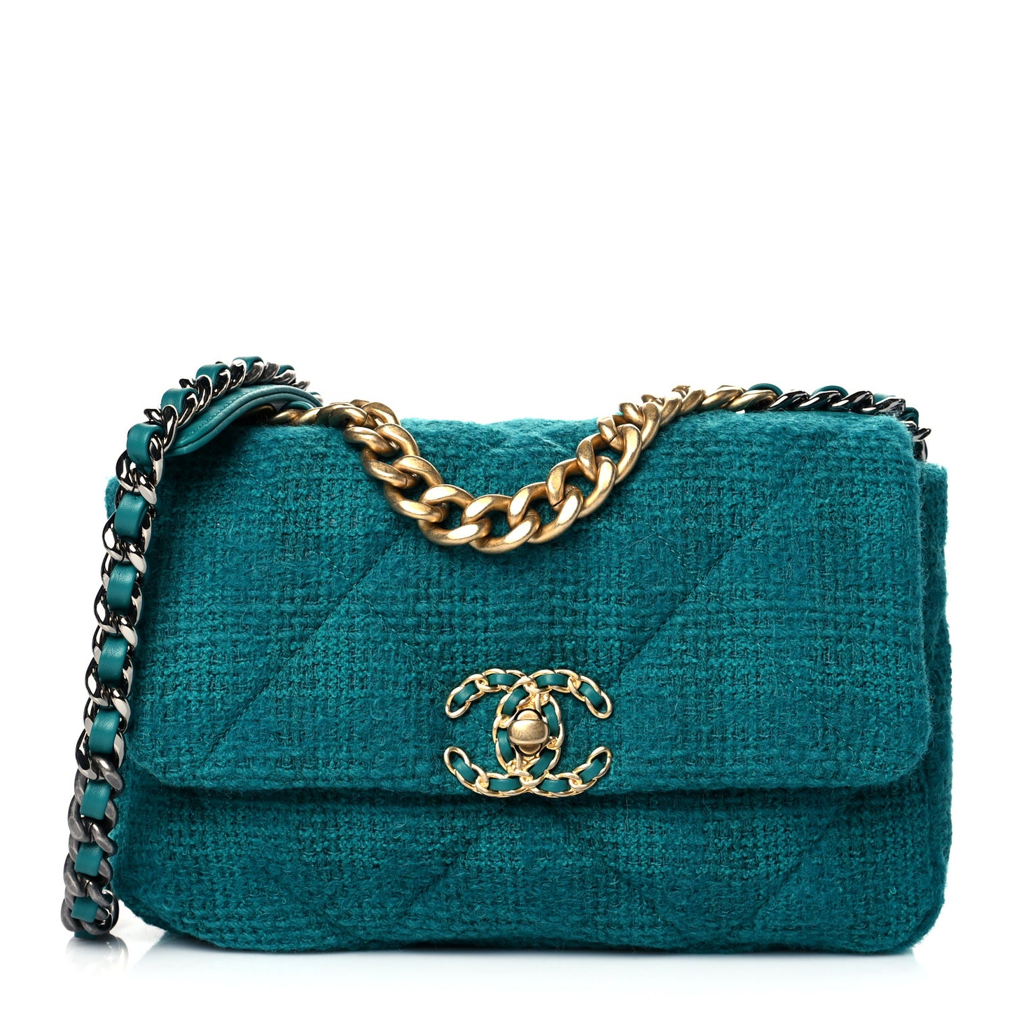 Tweed Quilted Medium Chanel 19 Flap Green