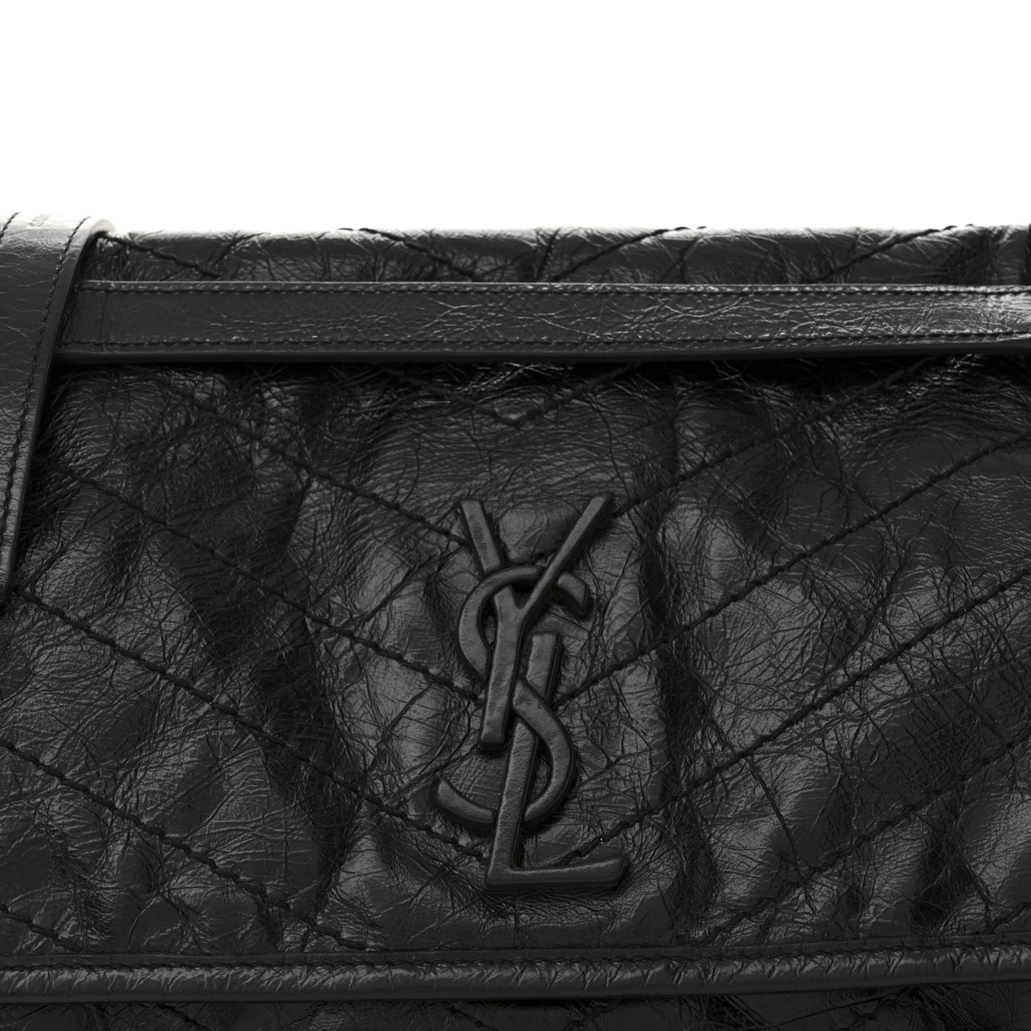 Crinkled Calfskin Matelasse Monogram Medium Niki Chain Satchel Black