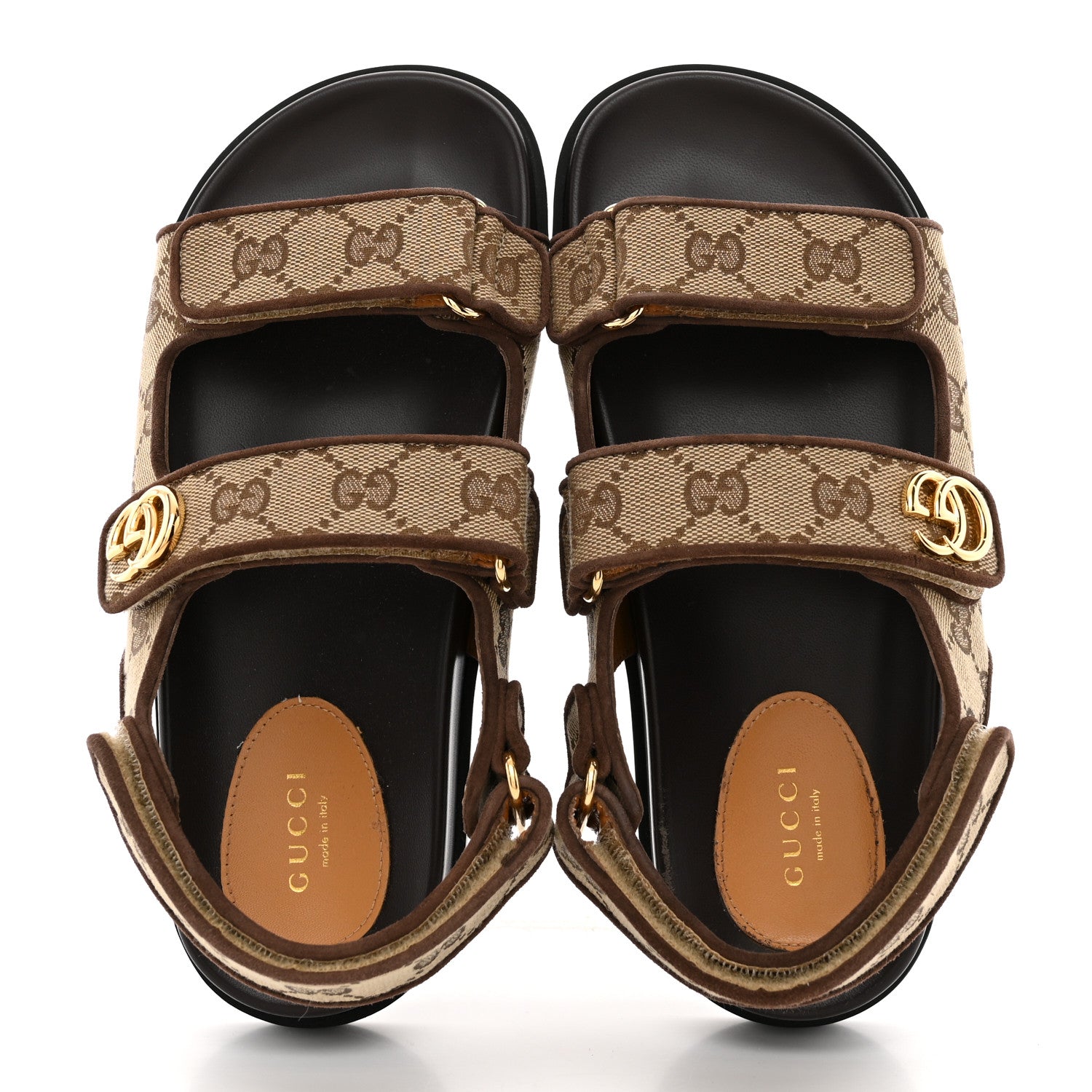 Gucci GG Monogram Lavaredo Eco Fabric Womens Slide Sandals With Straps 37 Beige Ebony Light Brown 2 of 12