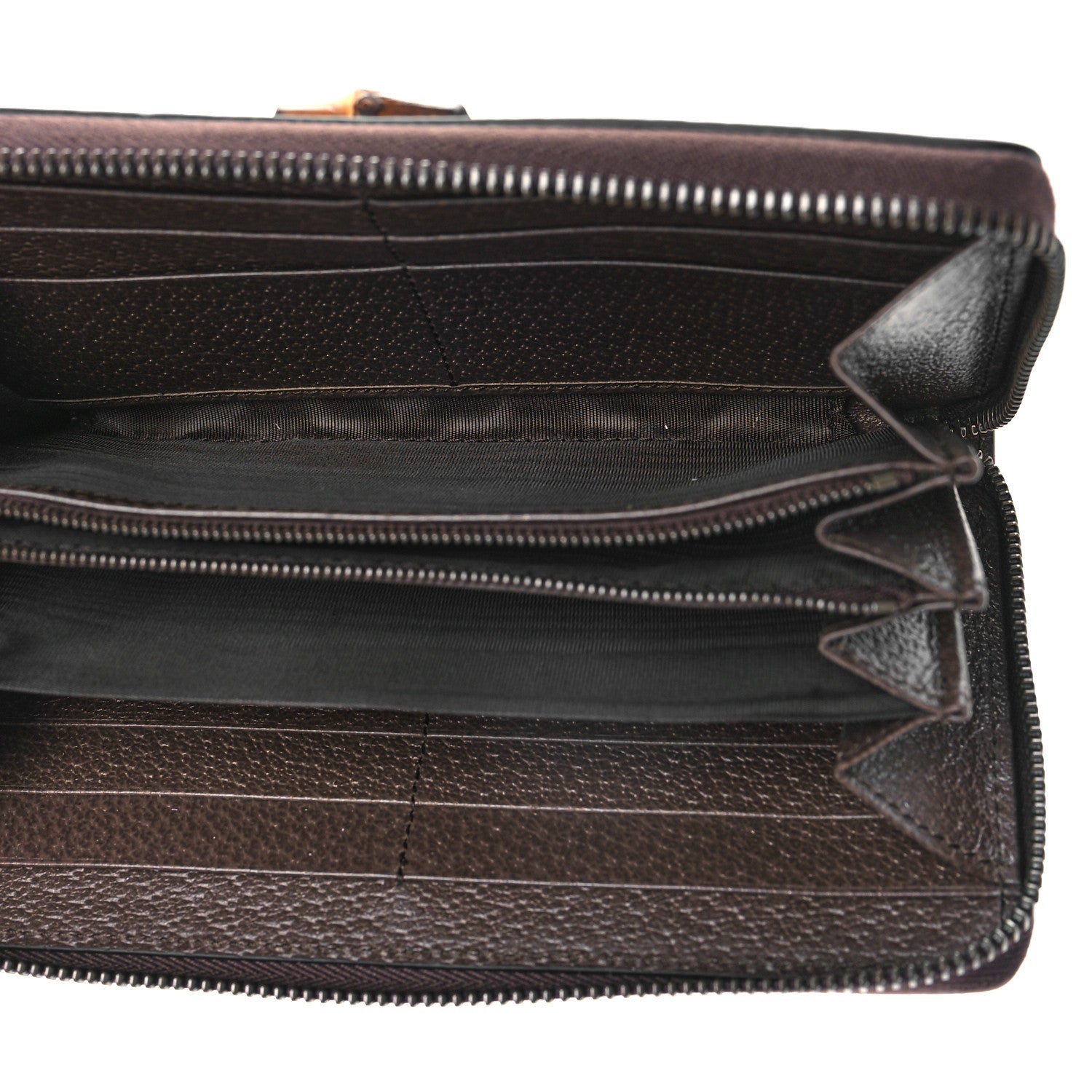 Gucci Monogram Jumbo GG Textured Dollar Calfskin Diana Zip Around Continental Wallet Camel Ebony New Acero 5 of 8