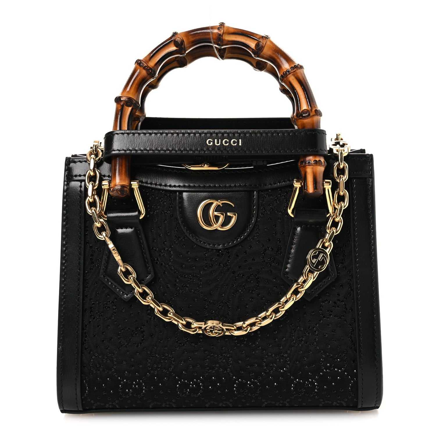 Gucci New Canvas Charisma Calfskin Crystal GG Monogram Mini Diana Tote Black 1 of 12