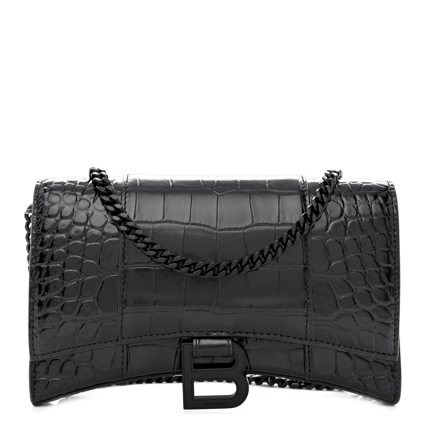 Balenciaga Shiny Calfskin Monochrome Crocodile Embossed Hourglass Chain Bag 1000 1 of 9