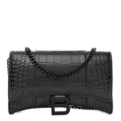 Balenciaga Shiny Calfskin Monochrome Crocodile Embossed Hourglass Chain Bag 1000 1 of 9