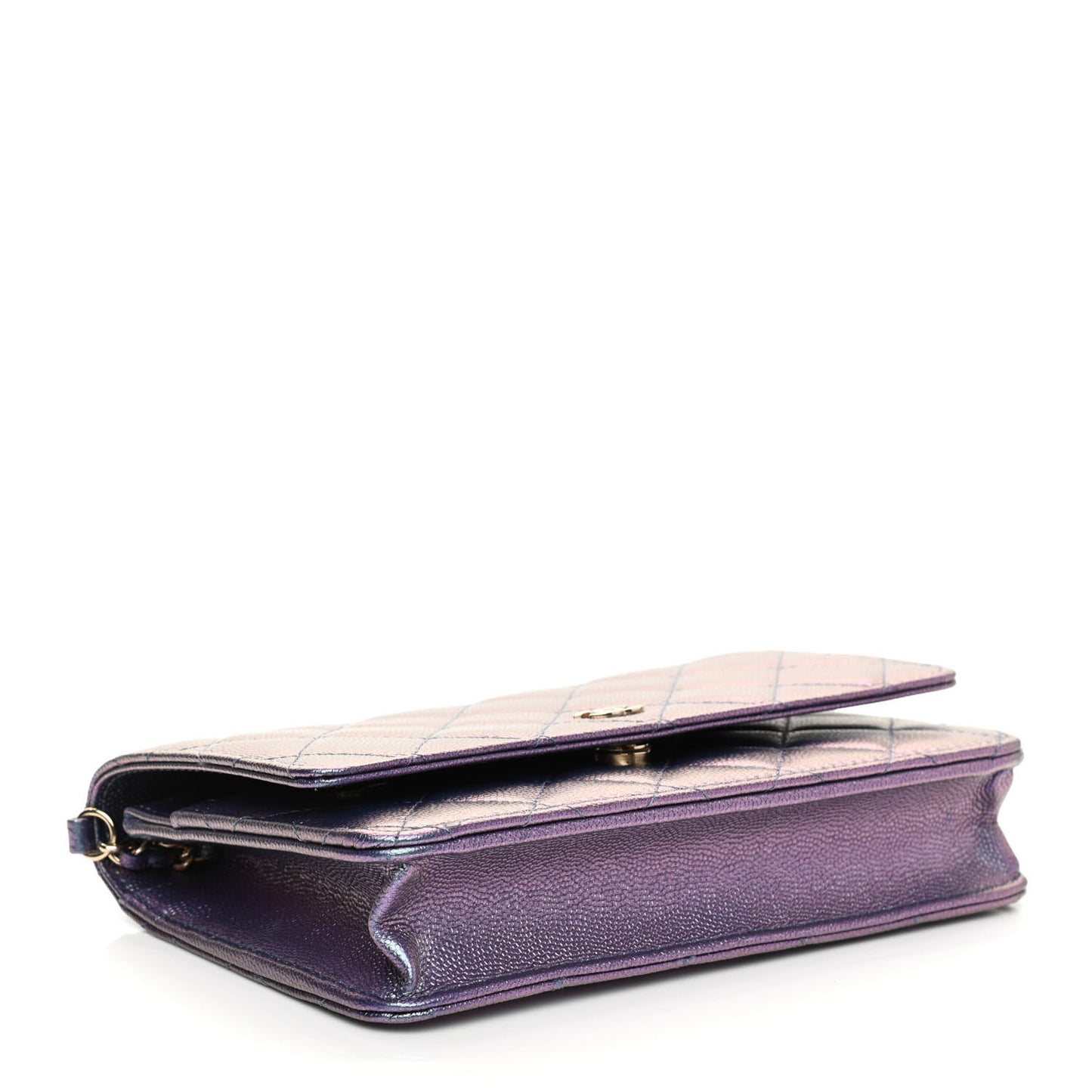 Iridescent Caviar Quilted Wallet On Chain WOC Dark Blue