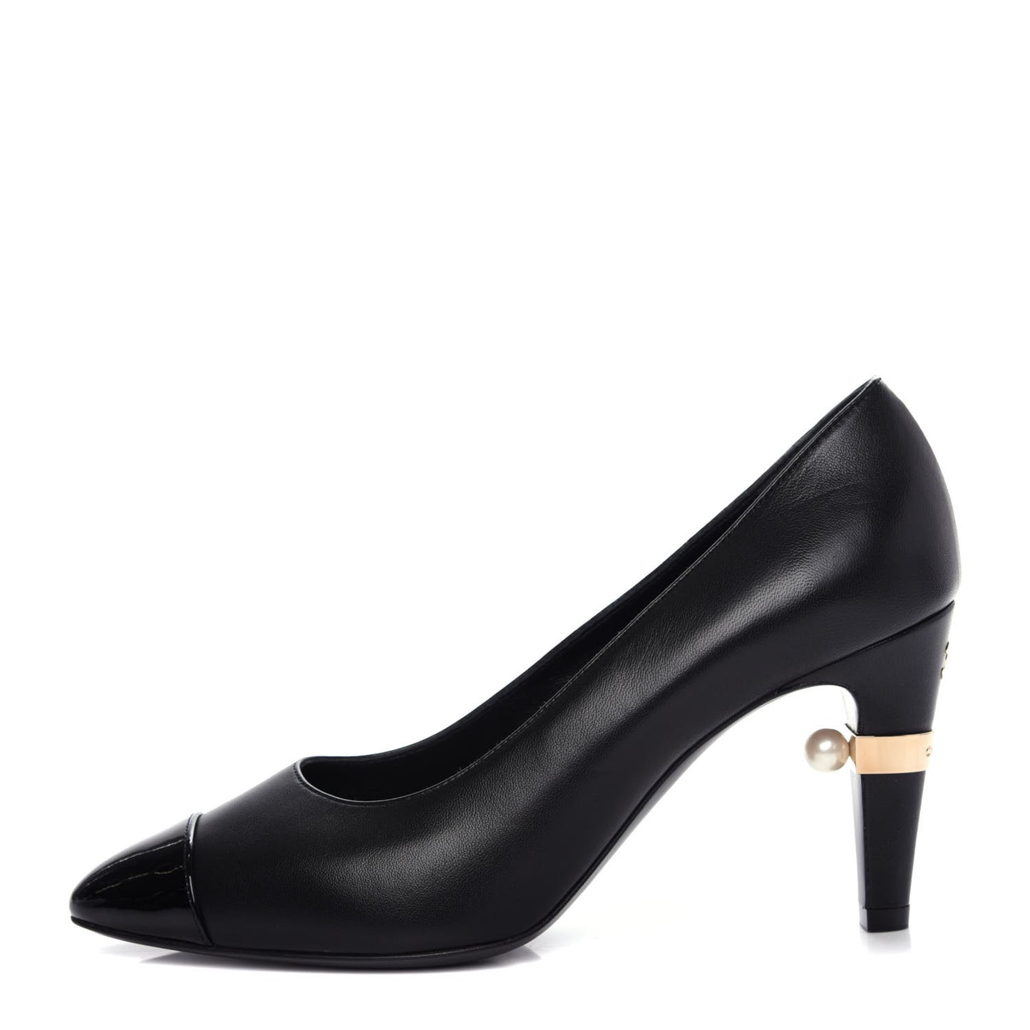 Lambskin Patent Cap Toe Pearl Pumps 37 Black