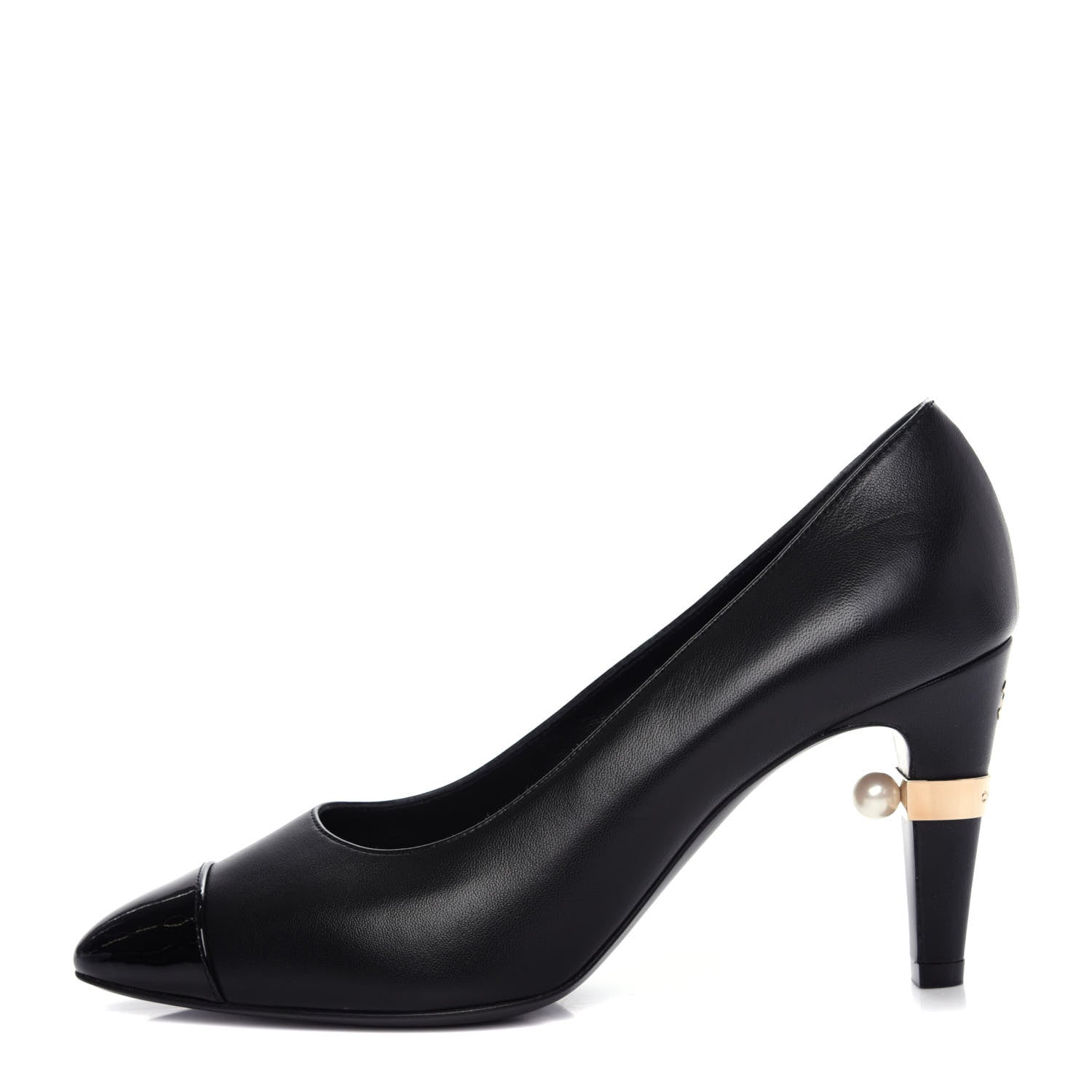 Chanel Lambskin Patent Cap Toe Pearl Pumps 37 Black 1 of 10