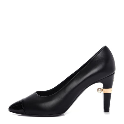 Chanel Lambskin Patent Cap Toe Pearl Pumps 37 Black 1 of 10