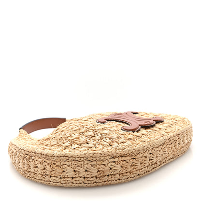 Celine Raffia Calfskin Triomphe Panier Hobo Bag Natural Tan 4 of 9