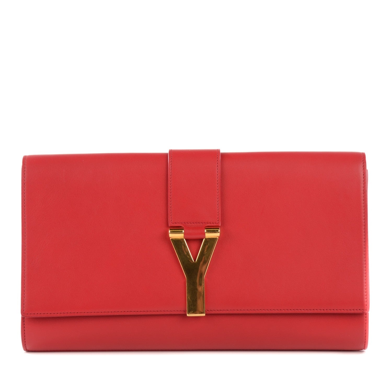 Saint Laurent Calfskin Classic Y Ligne Clutch Red 1 of 7