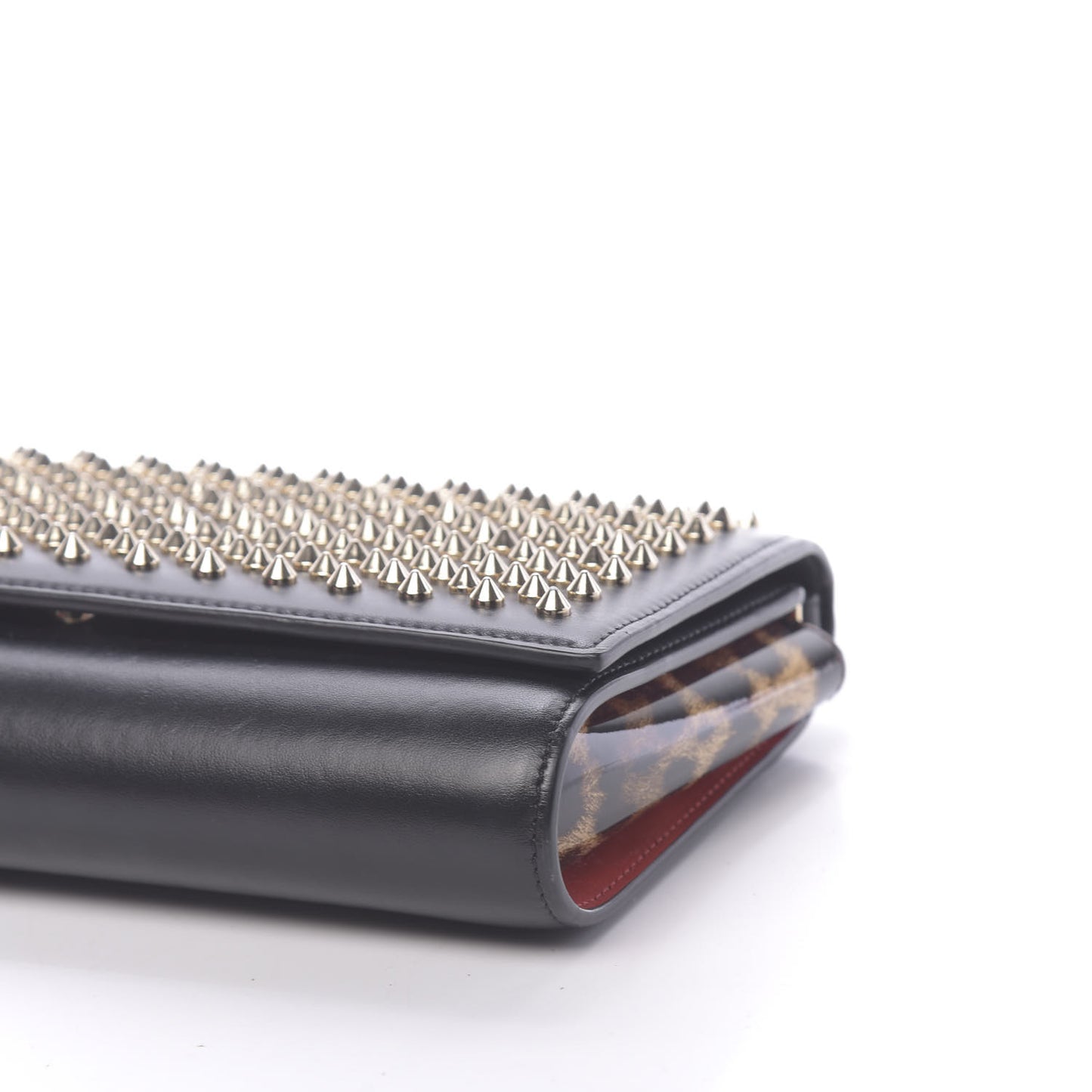 Calfskin Patent Leopard Spikes Paloma Clutch Black