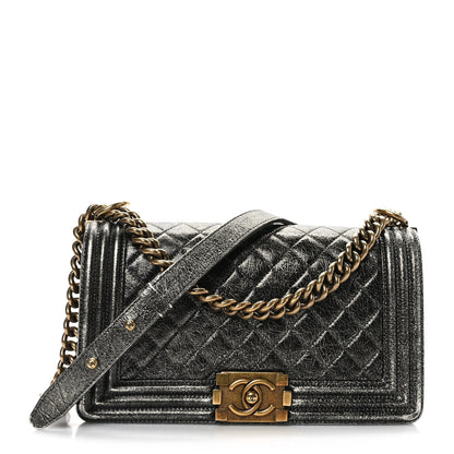 Chanel Cracked Metallic Calfskin Quilted Medium Boy Flap Dark Silver 1 of 9