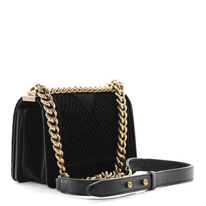 Chanel Velvet Chevron Quilted Small Boy Flap Black 3 of 11