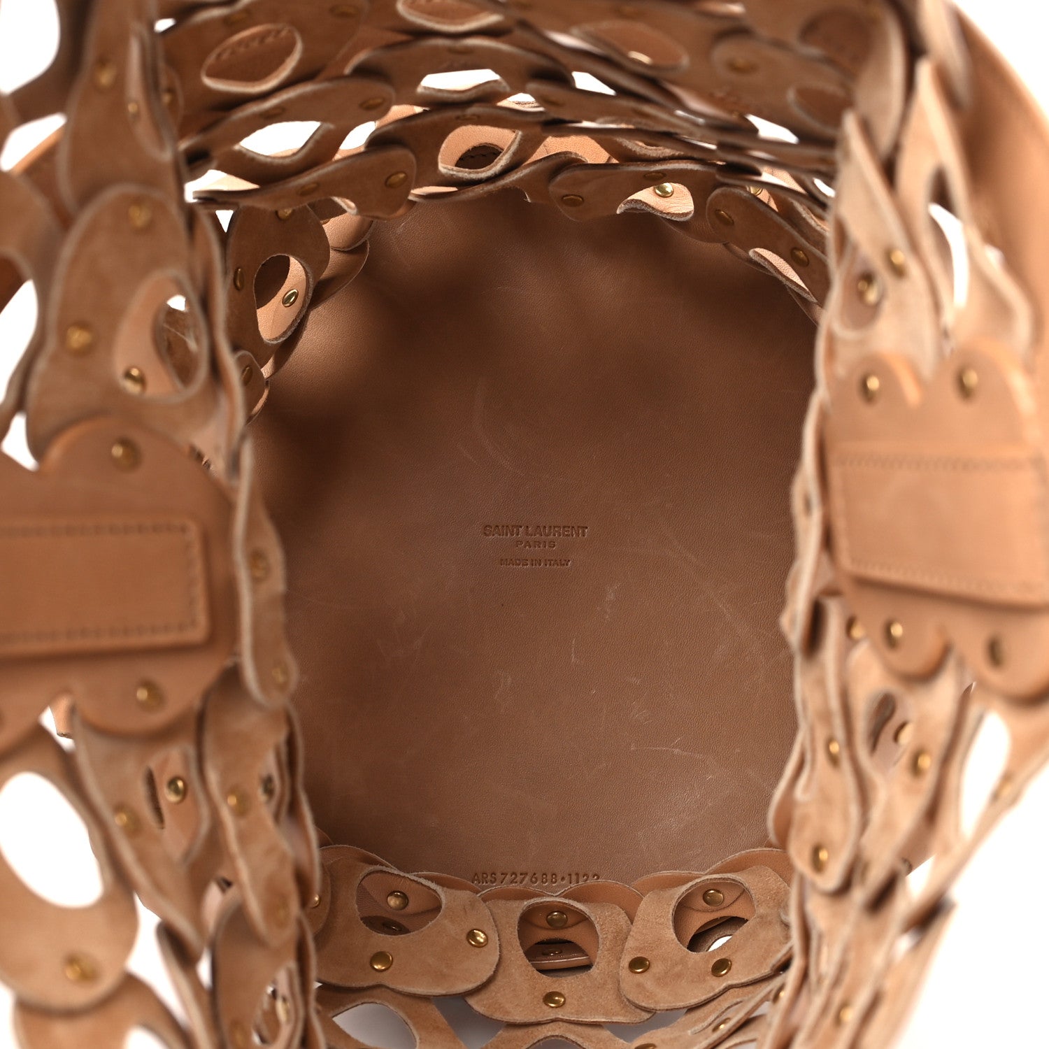 Saint Laurent Vegetable Tanned Calfskin Studded Seau Coeur Bucket Bag Vintage Brown 5 of 9