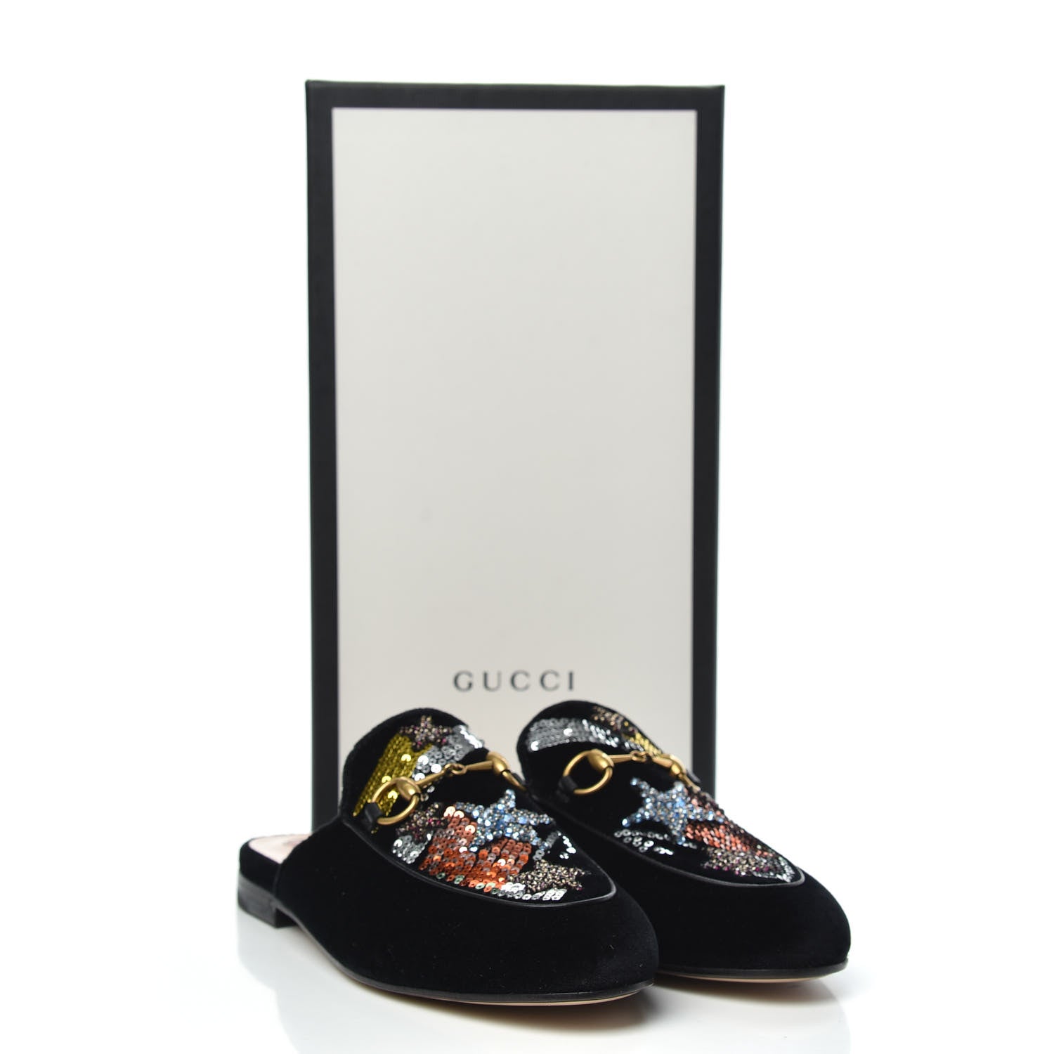 Gucci Velvet Star Embroidered Womens Princetown Slippers 36 Black 10 of 10