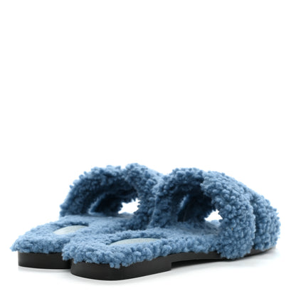 Hermes Woolskin Oran Sandals 37 Bleu 4 of 8