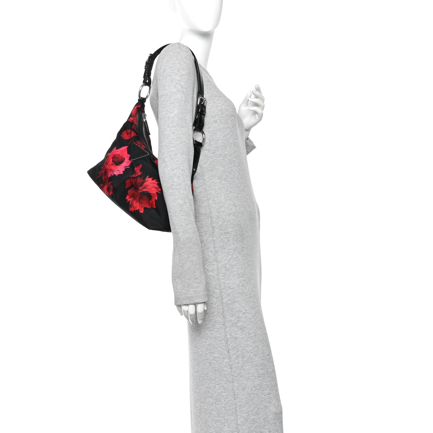 Prada Tessuto Nylon Rose Shoulder Bag Black Rosso 2 of 11