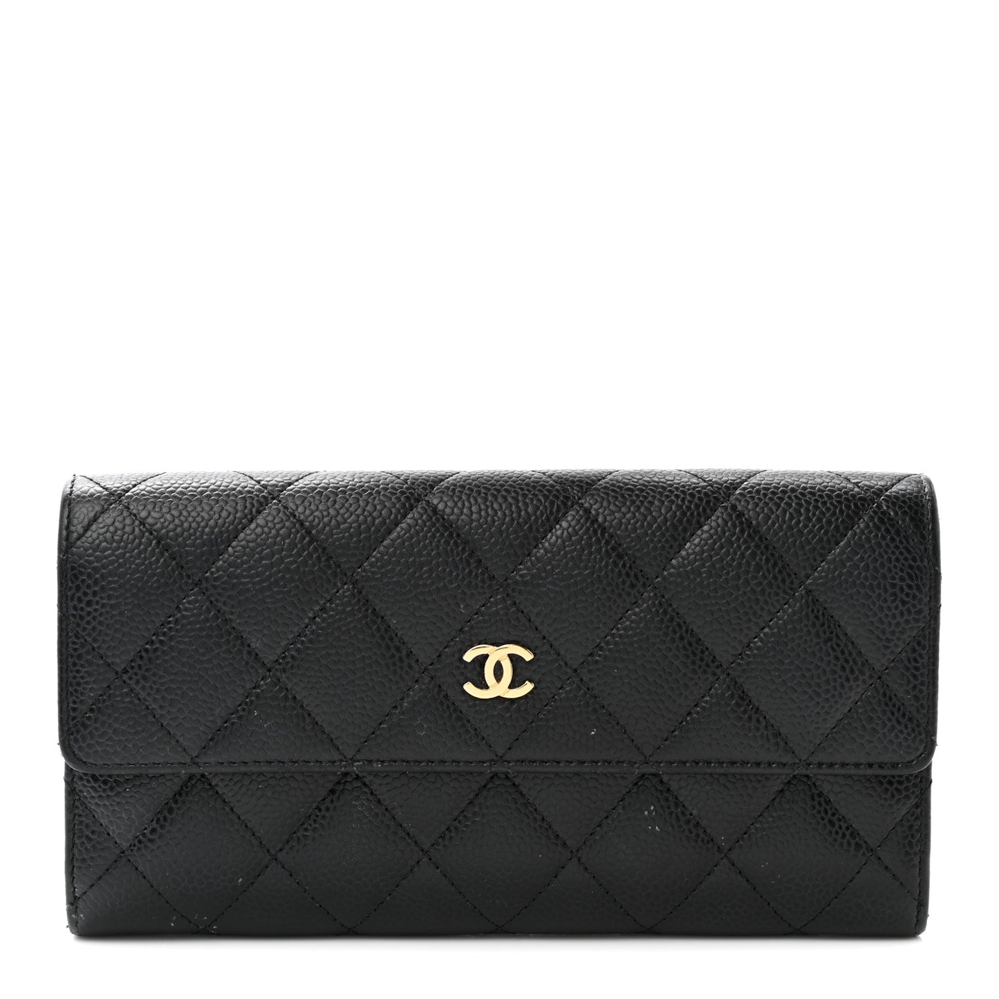 Caviar Quilted Large Gusset Flap Wallet Black