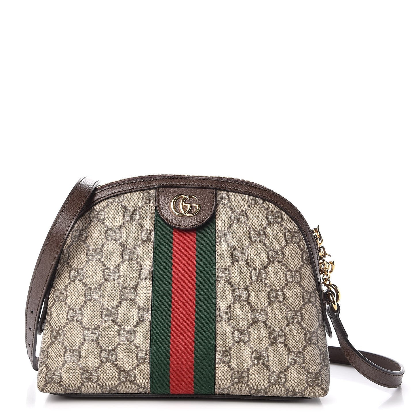 GG Supreme Monogram Textured Dollar Calfskin Web Small Ophidia Dome Shoulder Bag Beige Ebony New Acero