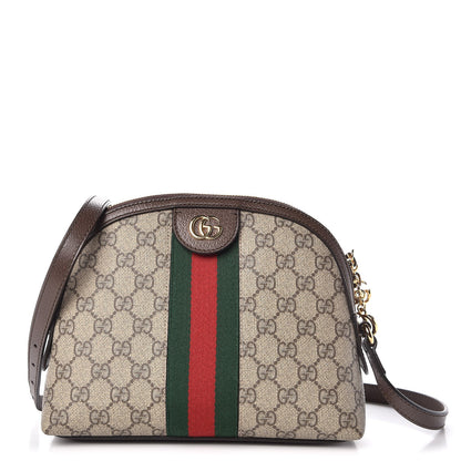 Gucci GG Supreme Monogram Textured Dollar Calfskin Web Small Ophidia Dome Shoulder Bag Beige Ebony New Acero 1 of 8