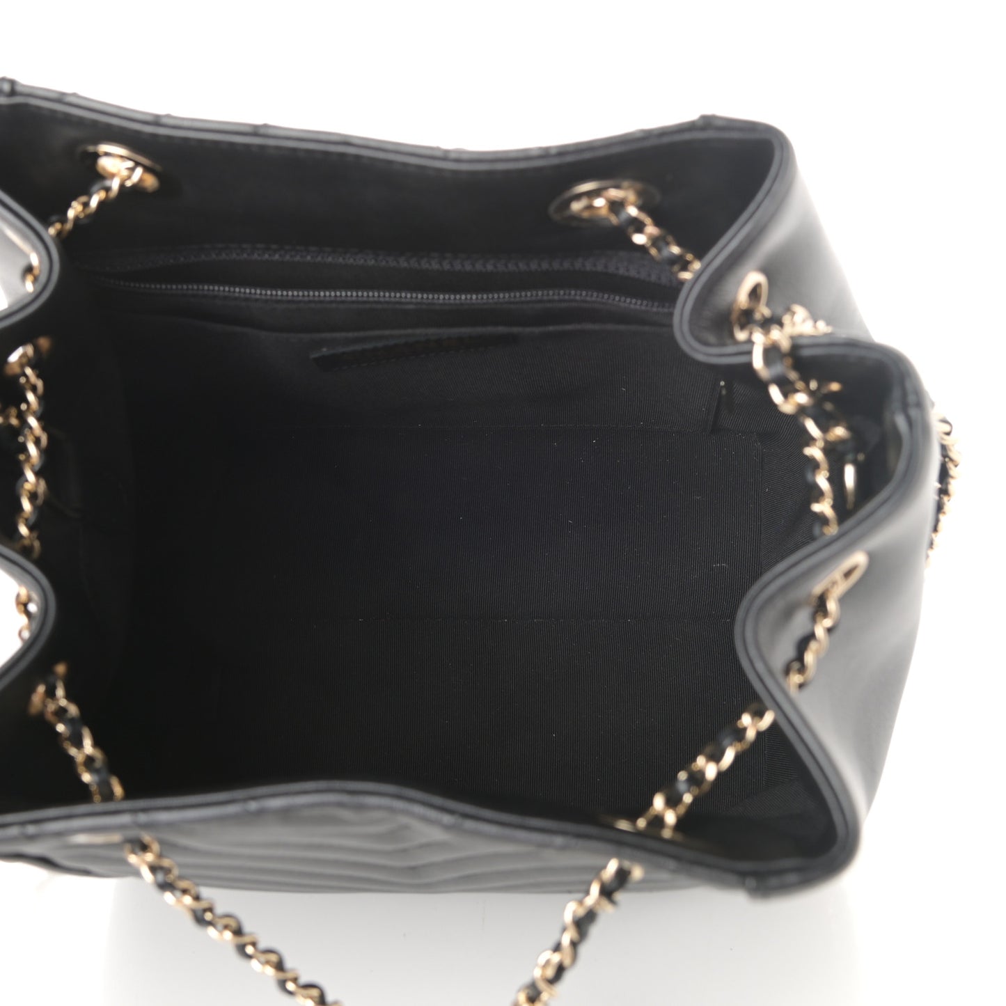 Calfskin Quilted Daily Chevron Drawstring Bag Black