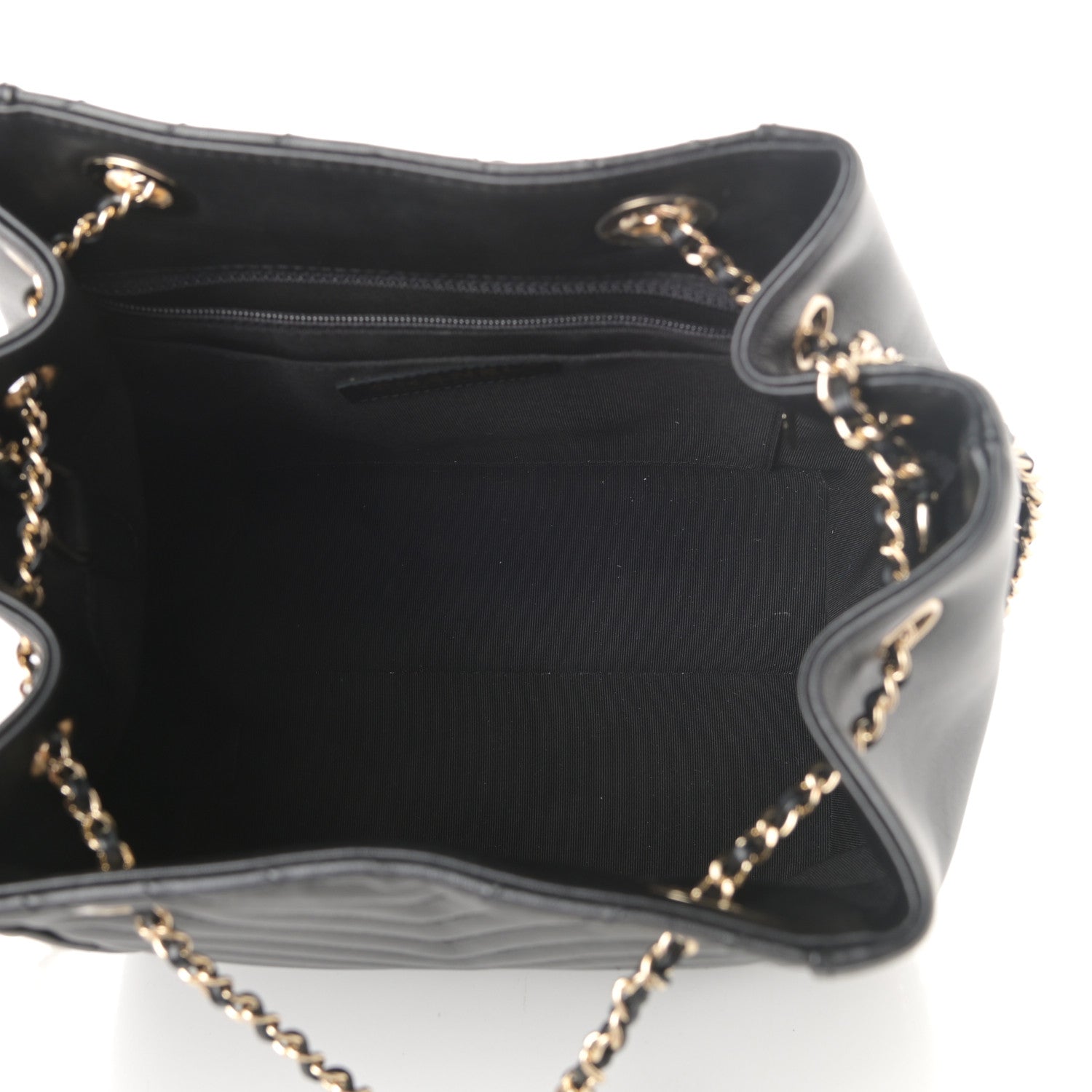 Chanel Calfskin Quilted Daily Chevron Drawstring Bag Black 7 of 10