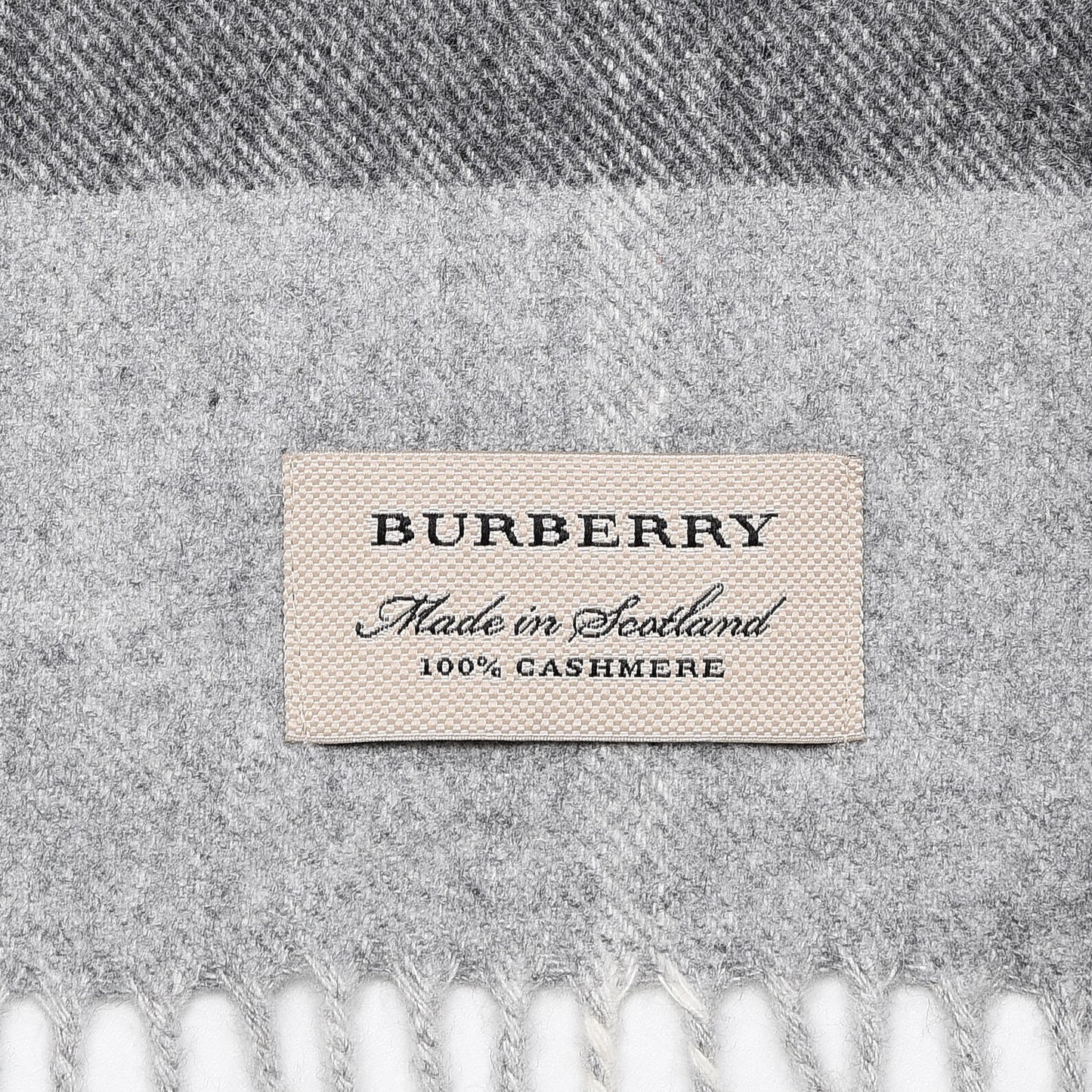 Cashmere Giant Check Fringe Scarf Pale Grey
