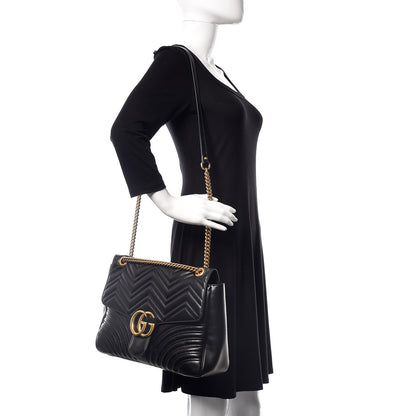 Gucci Calfskin Matelasse Large GG Marmont Shoulder Bag Black 2 of 11