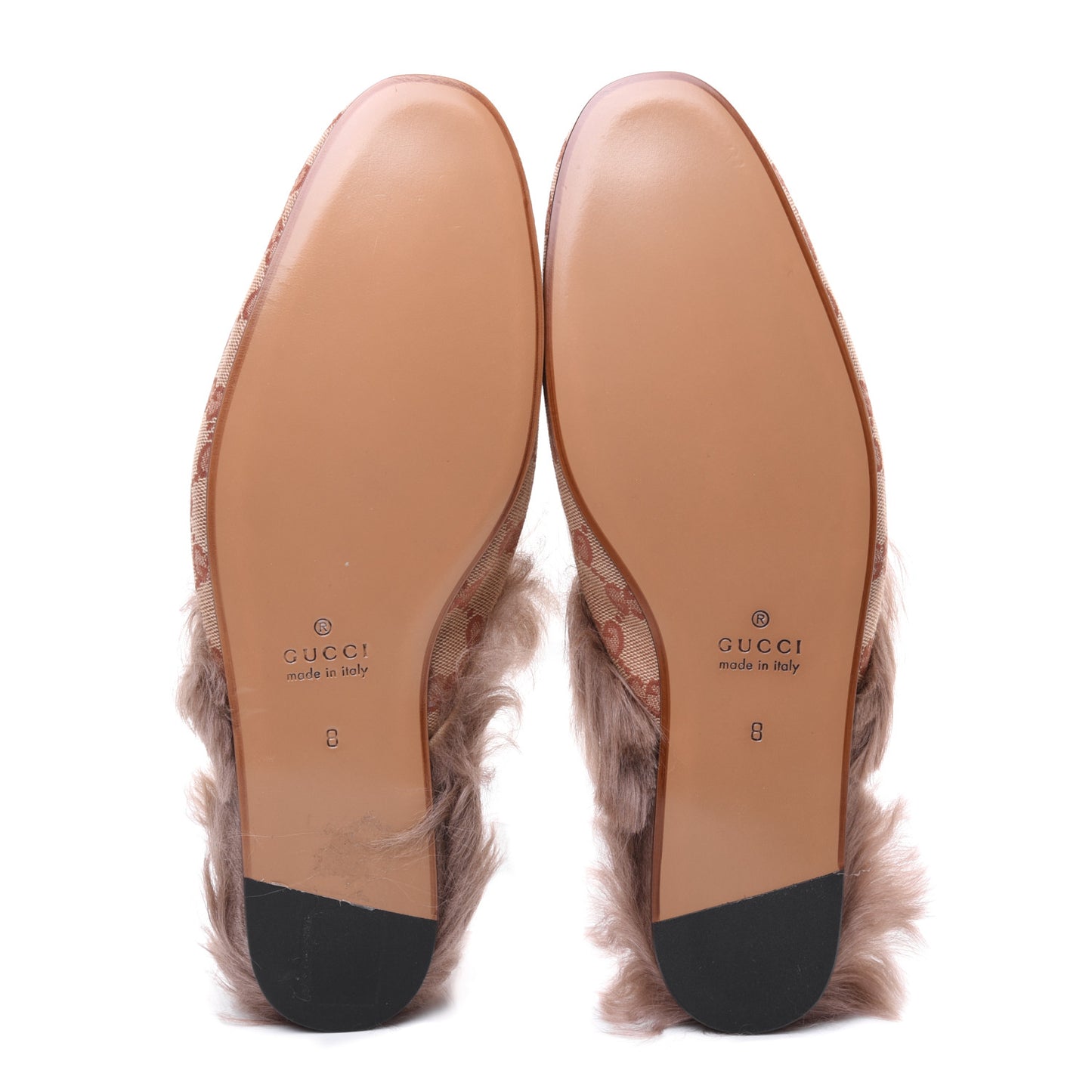GG Monogram Fur Mens Princetown Slippers 8 Beige Ruggine Rust