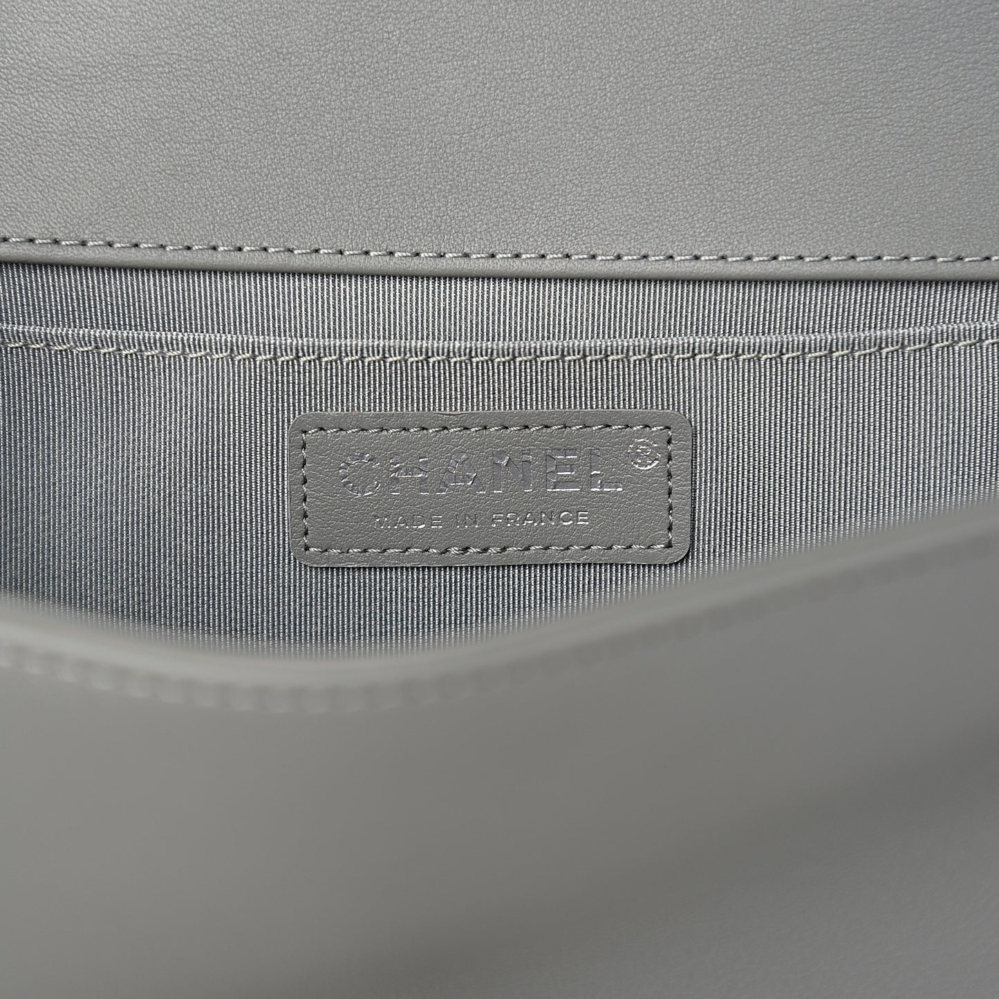Calfskin Chevron Quilted Medium Boy Flap Grey