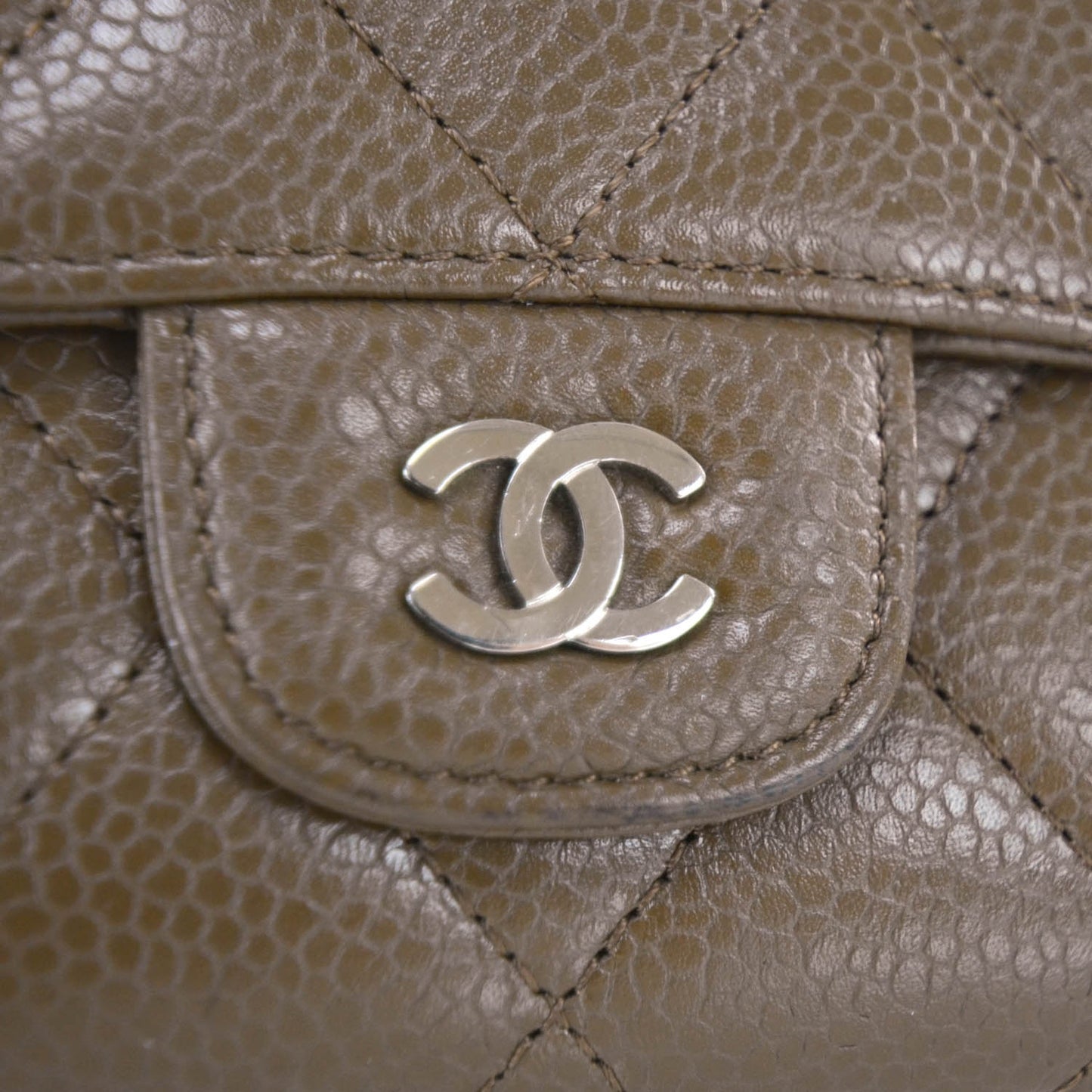 Caviar Quilted Large Flap Wallet Brown