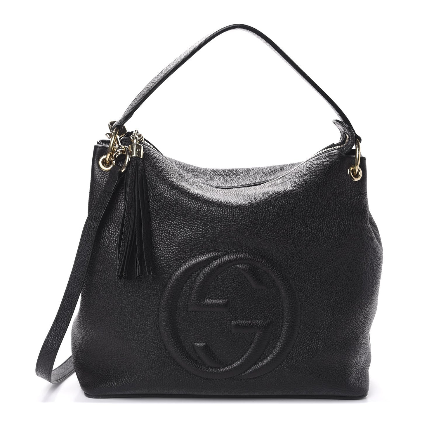 Pebbled Calfskin Large Soho Hobo Black