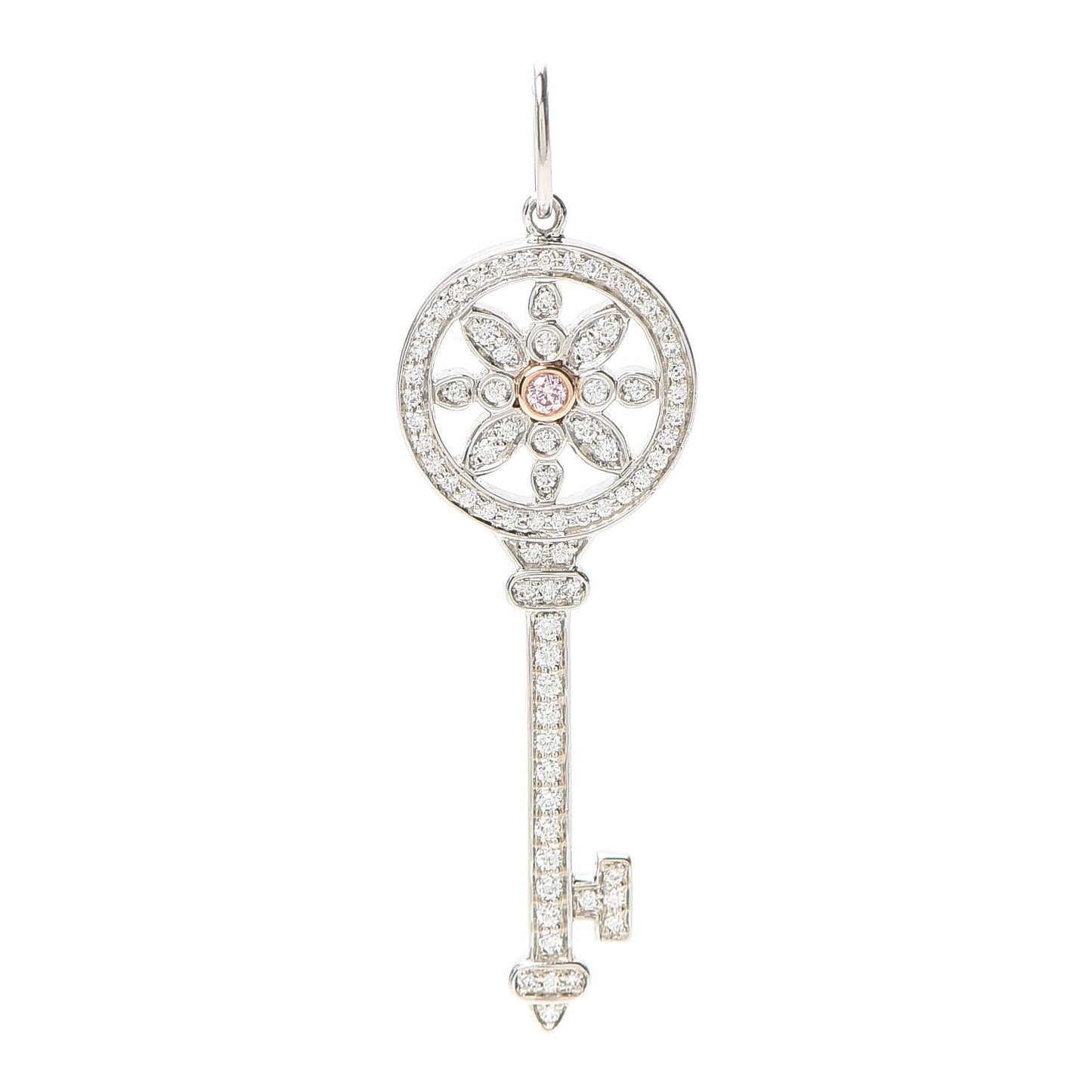 Platinum 18K Rose Gold Pink Diamond Daisy Key Pendant