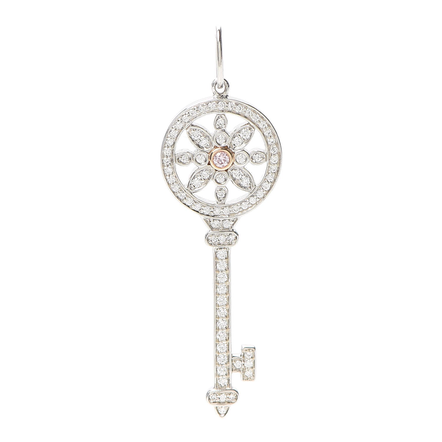 Tiffany Platinum 18K Rose Gold Pink Diamond Daisy Key Pendant 1 of 3