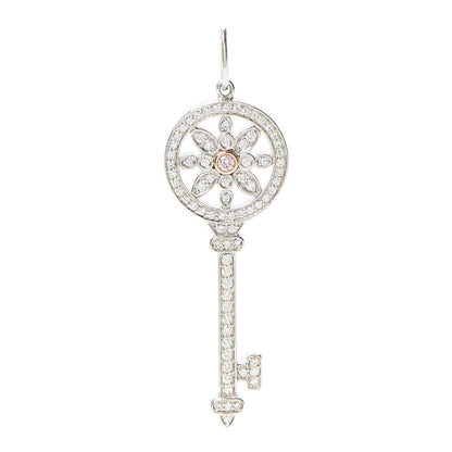 Tiffany Platinum 18K Rose Gold Pink Diamond Daisy Key Pendant 1 of 3