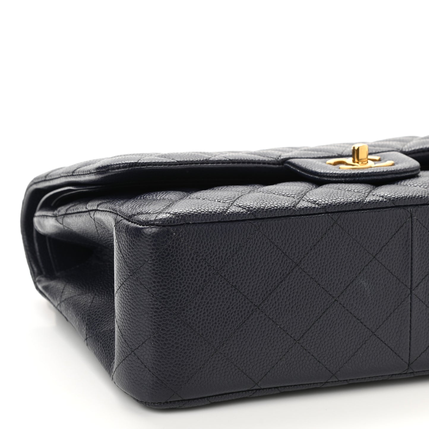 Caviar Quilted Jumbo Double Flap Navy Blue