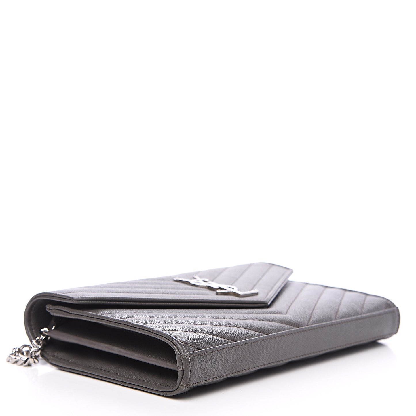 Grain De Poudre Matelasse Chevron Monogram Chain Wallet Fog